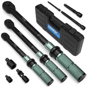 lot 62307 image: DISEN 9PCS Click Torque Wrench Set 14 38 12 Drive 20-220 In.lb, 5-45 Ft.lb, 10-170 Ft.lb with 6 Adapters, �3% Accuracy, 72-Tooth, Dual Scale, Storage Case for Bike, Motorcycle, Car, Truck Repair - Retail $63