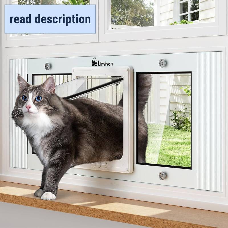 lot 161480 image: Cat Door for Window, Quick Installation Adjustable Width of 31-36, Cat Window Door with 4 Locking Modes, Magnetic Closure Design, Weatherproof Aluminum Frame Cat Door Window Insert
