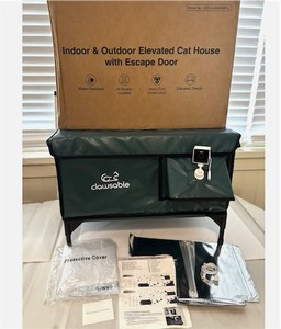 lot 411491 image: Retails for $137 Clawsable Elevated Cat House Indoor Outdoor Insulated Weatherproof Escape Door