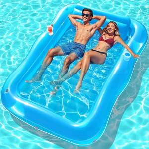 lot 121518 image: Inflatable Tanning Pool for 2 Person, 81x 60 Tanning Pool Lounger Float with Pillow, Thicken Sutan Tanning Bed Pool Floats Adult w2 Cup Holders, Water Tanning Pools for Backyard Lake Party