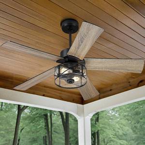 lot 121530 image: YOUKAIN 48 Inch Farmhouse Ceiling Fan with Light and Remote,Industrial Black Ceiling Fan with Glass Shade,5 Reversible Matte Black & Wood Blades,Quiet Indoor Ceiling Fan for Bedroom, 52-YJ632