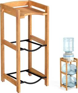 lot 121531 image: 5 Gallon Water Jug Holder with Top Shelves, Natural Solid Wood Water Dispenser Stand 31H, 3-Tiers 5 Gallon Water Jug Stand, Water Cooler Jug Rack, 5 Gallon Water Bottle Holder with 2 Slot & Top Shelf