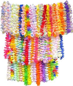 lot 121542 image: 200pcs Hawaiian Leis for Beach Party Decors , Luau Birthday Party Decorations, Hawaiian Necklace Silk Flower leis for Luau Beach Birthday Party Decorations and Party Supplies