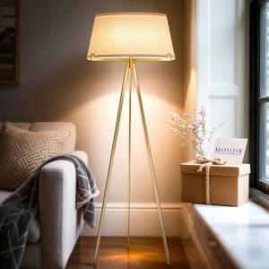 lot 121549 image: Tripod Floor Lamp with Linen Drum Shade, Tripod Lamps for Living Room Mid Century Modern Floor Lamp Modern Polished Brass Finish Reading Standing Lamp for Living Room, Bedroom, Office