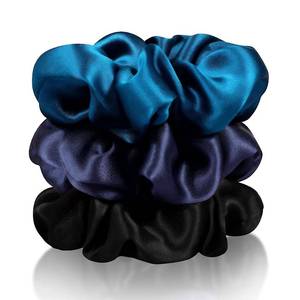 lot 121554 image: Zenssia Silk Scrunchies for Hair, Mulberry Silk Hair Ties for Women and Girls, No Damage Elastic Ponytail Holders Black, Navy, Royal Blue