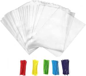 lot 121555 image: Newkita Small Cellophane Bags, Clear Gift Treat Bags for Candy, Cake Pops, Goodies & Party Favors with 4 Ties, 100PCS (4 x 6)