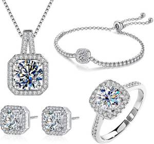 lot 121556 image: Women 4Pieces Cubic Zirconia Jewellery Set Rhinestone Necklace Earrings Bracelet Ring