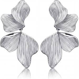 lot 121557 image: Gold Statement Earrings For Women 18K Gold Plated Sectored Flower Leaf Shell Angel Wing Earring Large Stud Earrings Hypoallergenic Stud