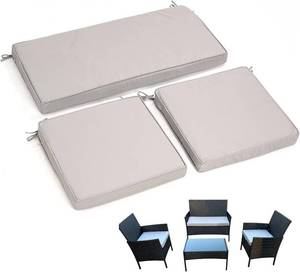 lot 221527 image: 3-Pack Outdoor Patio Furniture Replacement Cushions Set High-Elastic Sponge Cushions Fit 4-Piece Wicker Rattan Sofa, Loveseat & Chairs, 36x18x2 & 18x18x2, Waterproof, Fade-Resistant (Light gray)