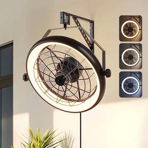 lot 221528 image: Retails for $111 Wall Mounted Fan with Lights, 23 Wall Mount Fan with Remote, 6 Speeds Plug in Wall Fan, Reversible, 3CCT, Dimmable, Noiseless, 360 Adjustable Tilt for Workshop, Patio, Home