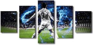 lot 221541 image: 5 Pieces Canvas Wall Art Fitness Sports Football Stadium Poster Cristiano Ronaldo Poster Houses Decorative Painting Canvas Wall Art for Living Room Posters Bedroom Painting Boys Fans Gift 60x32 in