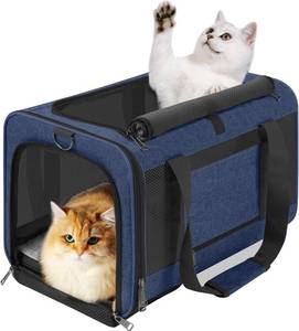 lot 321441 image: GAPZER Large Cat Carrier Soft, Collapsible Travel Pet Carry Bag, Small Dogs  Large Cats up to 20 lbs Maine Coon, Top Load Transport Small Puppy Dog Crate, Chihuahua Mini Dog 10lbs, Sturdy Fabric Navy