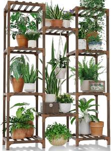 lot 321442 image: Bamworld Plant Stand Indoor Outdoor Tall Plant Shelf for Multiple Plants Pots Wood Flower Stand Large Flower Holder for Living Room, Patio, Balcony, Garden Decor, Brown