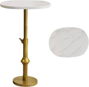 lot 321454 image: Retails for $130 WHGBJA Adjustable Drink Table, 10x12x(2230) Martini Table with Metal Antique Brass Stand Base, Drink Tables for Small Spaces, Living Room, Bedroom, Or Office (White)