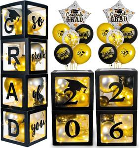 lot 321463 image: AYGXU Graduation Decorations 2026-Graduation Party Decorations,Graduation Balloons Boxes(4PCS) with LED Light Strings & Letters 2026 GRAD So Proud of You,Party Favors For Any Grades Class.