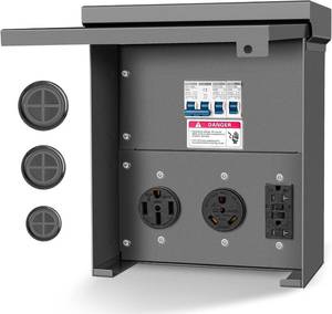 lot 321472 image: Temporary Power Outlet Panel,Rv Electrical Panel,50 30 20 amp rv Power Outlet Box,Prewired Unmetered, Weatherproof, for RV Camper Travel Trailer Motorhome
