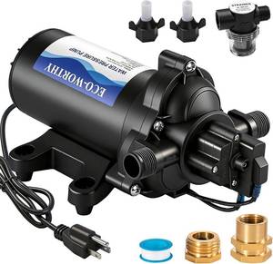 lot 321473 image: ECO-WORTHY 33-Series Industrial Water Pressure Pump 110V AC 4.0GPM 50PSI RV Fresh Water Diaphragm Pump include Garden Hose Adapters for Irrigation Marine Boat Sprinkler Faucet