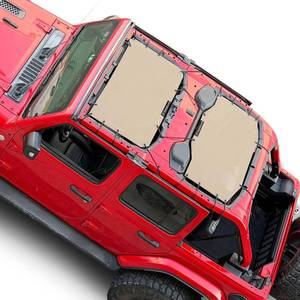 lot 321479 image: JL Sun Shade Top Roof Compatible with Jeep Wrangler Sunshade FrontRear 2pc  Tan, Mesh Sunroof, Fit 2018-Current JLU 4 door, Innovated Design, not Affect Airbags in 2024 Model, Block UV, Easy Install