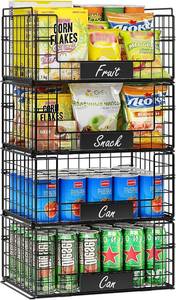 lot 321482 image: JKsmart 4 Pack XXL Stackable Wire Baskets with Handles for Pantry Storage and Organization,Fruit and Vegetable Basket with Name Plates,Metal Storage Bins for Snack Can Fruit Veggies