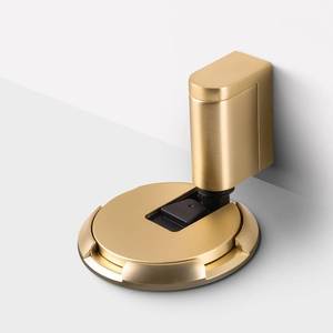 lot 321484 image: Adjustable Bottom Door Stopper Windproof Door Holder No Drilling Mechanical Floor Door Stop with Screw and Adhesive 1 Pack Brushed Gold BG-1