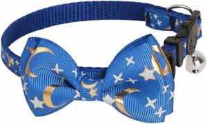lot 321489 image: 1 Pack Adjustable Polyester Pet Collar with Gold-Stamped Bowknot, Star, or Moon Design for Small Pets up to 13 Inch Neck