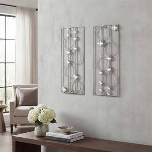 lot 421515 image: ZEXUIRU 2 Pcs Abstract Metal Art for Wall Decor Living Room Bedroom Bathroom Office Metal Bling Modern Geometric Hanging Vertical Small Iron Sculpture Plaque Pack -Silver 15.7in