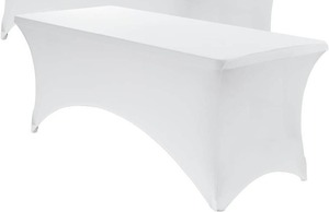 lot 421530 image: VidaFete Spandex Tablecloth 1 Pack 6FT, Fitted Stretch Table Cover for Rectangle Tables, Wrinkle Resistant and Washable Tablecloths for Outdoor, Picnic, Party, Wedding, Banquet, Birthday, White