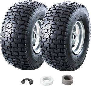 lot 421536 image: MZREXN 15x6.00-6 Lawn Mower Tires and Wheel Front Tires Replacement  Compatible with John Deere & More Riding Mowers, Lawn Tractors, 4 Ply, 3 Centered Hub, 34 Bushings, 2PCS