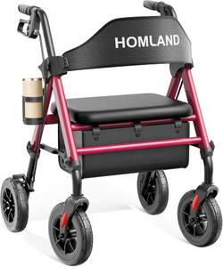 lot 421538 image: Retails for $156 HOMLAND Foldable Rollator Walkers for Seniors with Seat, 17 lb Lightweight  8 All-Terrain Rubber Wheels, Reinforced Aluminum Frame, Cup Holder, 16 Enlarged Seat, Height Adjustable, Easy Assembly