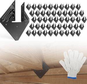 lot 421550 image: 50pcs 14-Gauge Hurricane Ties for Rafter, Black Hurricane Straps Brackets  Hot Dip Galvanized Black Joist Hangers Fit 2x4 2x6 Truss, Hurricane Clips for Roofing Wood Timber with Gloves