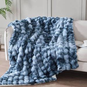 lot 421556 image: 50x60 Inches Ultra-Soft Fuzzy Faux Fur Plush Throw Blanket - Thick, Warm Sherpa for Couch, Sofa, Bedroom, Camping - Decorative Blanket for Cozy Warmth, Bubble Dark Blue Tie Dye