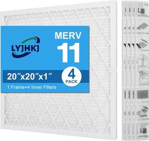 lot 421557 image: 20x20x1 MERV 11 Air Filter, Quality ACHVAC Furnace Filter 1 Reusable ABS Frame  4 Pack Replaceable Filter Media Breathe Fresher and Cost-effective