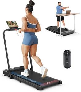 lot 187307 image: Retails for $200 THERUN Walking Pad, 2 in 1 Foldable Treadmills for Home, 2.5HP Under Desk with Handle Bar, 16 Widened Running Belt, with Remote Control