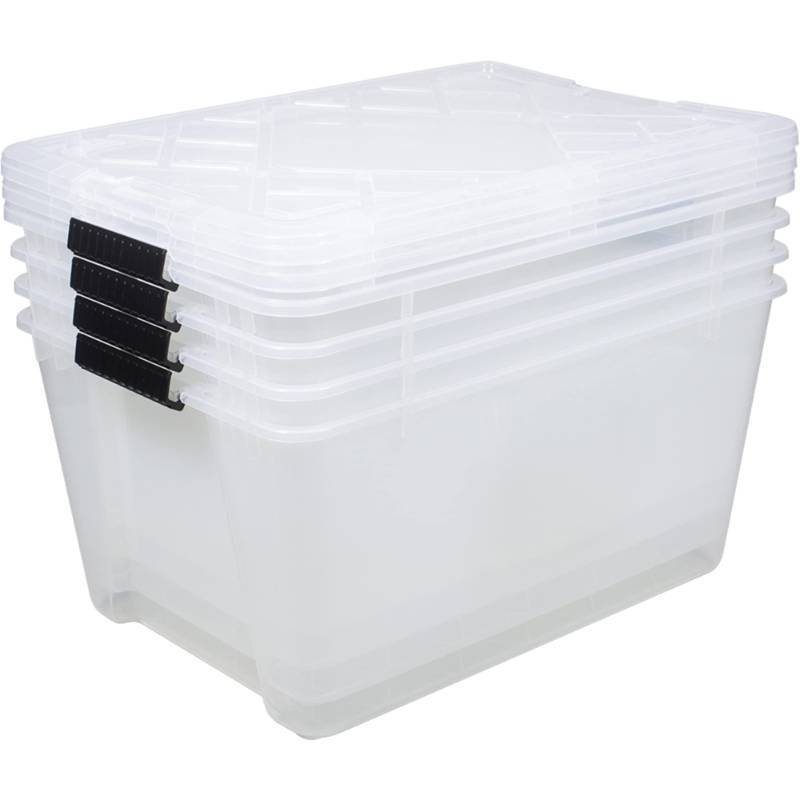 lot 1031 image: GreenMade� Instaview Storage Container With Latch HandlesSnap Lids, 45 Qt, 16-12 x 15-34 x 21-12, Clear, Pack Of 4 - Retail $60
