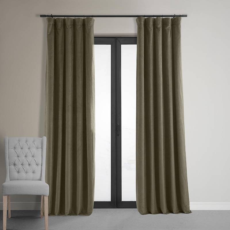 lot 1064 image: HPD Half Price Drapes Signature Velvet Thermal Blackout Curtains for Living Room 108 Inch Long (1 Panel) Rod Pocket Insulated Blackout Curtains for Bedroom Window Curtains, 50W x 108L, Denver Taupe - Retail $40