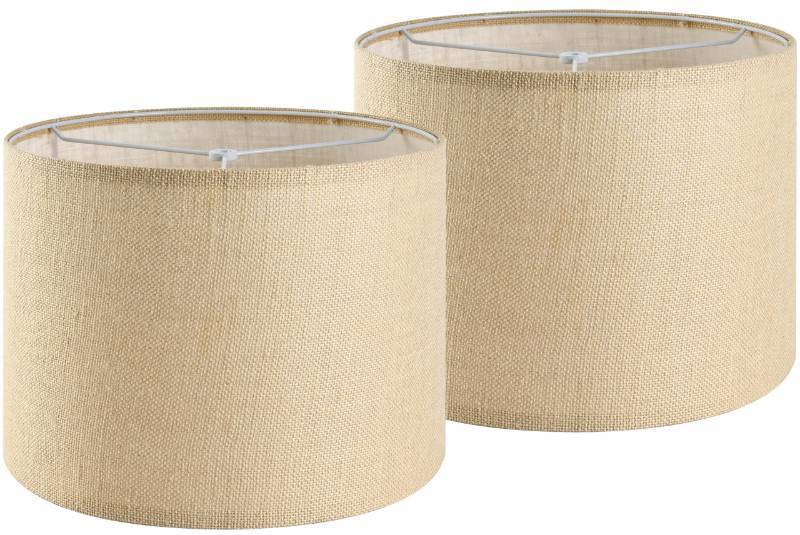 lot 1069 image: GO&SO Set of 2 Lamp Shades for Table Lamps Floor Lamps Rustic Brown Drum Lampshades- 13 Top x 13 Bottom x 10 High (Spider) Natural Burlap - Medium Lampshades Modern -Farmhouse Assembly Required - Retail $29