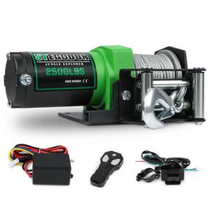 lot 1003 image: STEGODON 2500 lb. ATVUTV Electric Winch, 12V Waterproof Steel Cable Winch,Electric Winch with Wired Remote and Wireless Remote for ATV UTV Towing,Boat,Off-Road - Retail $114