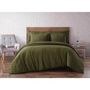 lot 1074 image: FullQueen 3pc Flax Linen Duvet Set Olive Green - Brooklyn Loom Moisture-Wicking, OEKO-TEX Certified - Retail $40
