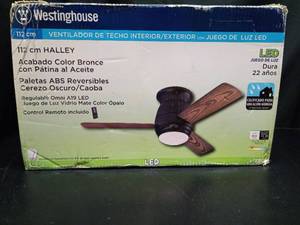 lot 1087 image: Westinghouse 112 cm Halley Ceiling Fan with LED Light Kit - Retail $229