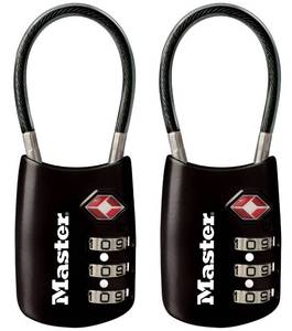 lot 1118 image: Master Lock Padlock, Set Your Own Combination TSA Locks for Luggage, Travel Zipper Lock with Cable Shackle is 1-316 in. Wide, Colors May Vary, 4688T, 2 Count (Pack of 1) - Retail $16