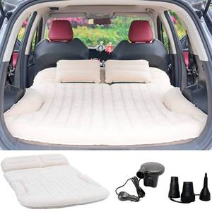 lot 1140 image: KMZ SUV Air Mattress Thickened and Double-Sided Flocking Travel Camping Bed with 2 Pillows & Pump Dedicated Mobile Cushion Inflatable Bed for SUV Trunk and Rear Seat (Beige and Coffee) - Retail $70