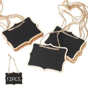 lot 1145 image: Mini Wooden Chalkboard Signs - 12 Pack Small Hanging Blackboard Labels for Party Buffet Food Name Tags - Retail $7