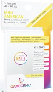 lot 1147 image: Matte Board Game Sleeves  Pack of 50 Matte Sleeves  44 by 67 mm Card Sleeves Optimized for Mini American Card Games  Premium Card Protection  FFG Yellow Color Code  Made by Gamegenic - Retail $16