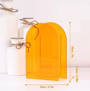 lot 1052 image: Orange Acrylic Geometric Wide Mouth Small Vase, Modern Flower Bud Centerpiece for Desk, Living Room Table, Office, Wedding - Retail $19