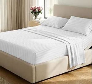 lot 1120 image: Split King Sheet 108 x 104 inches 100% Egyptian Cotton White on White Stripes - Retail $85