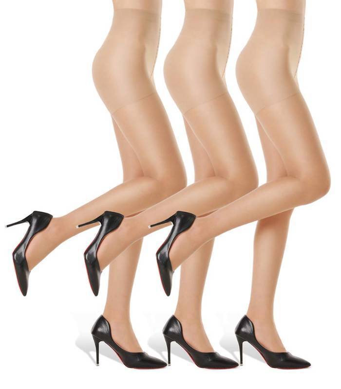 lot 2030 image: Pedagana 3 Pairs Womens Sheer Tights -Control Top Pantyhose with Reinforced Toes(Nude, M) - Retail $9