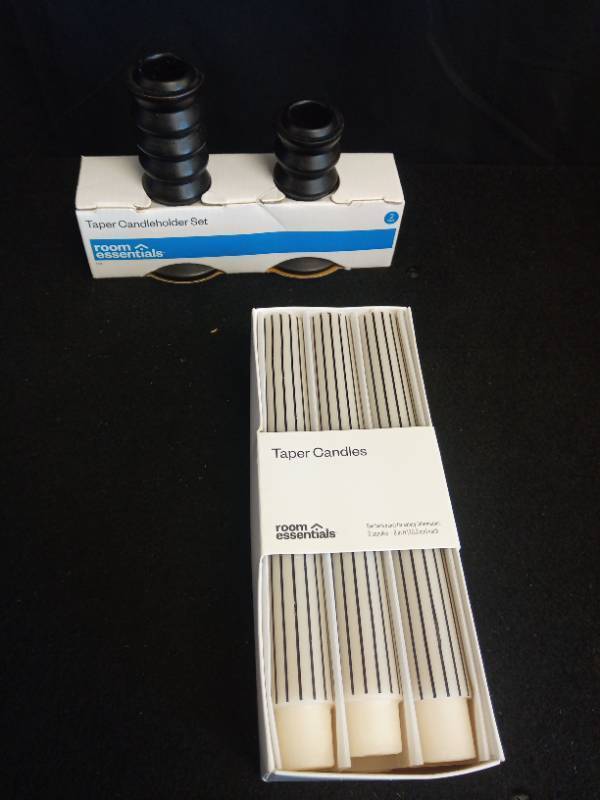 lot 2006 image: Room Essentials Taper Candle Set with Holders - Retail $12