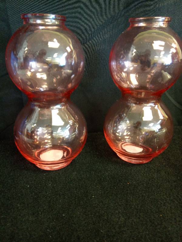 lot 2014 image: Pair of 8 Tall  Pink Glass Double Bubble Vases - Retail $25