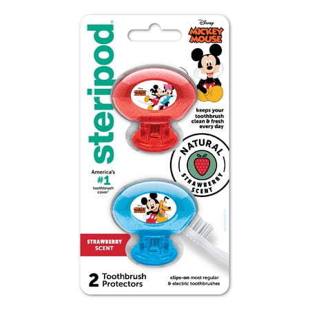 lot 2073 image: Steripod Clip-on Toothbrush Protector  Mickey Mouse  Strawberry Scent  For Kids  2 Count - Retail $16