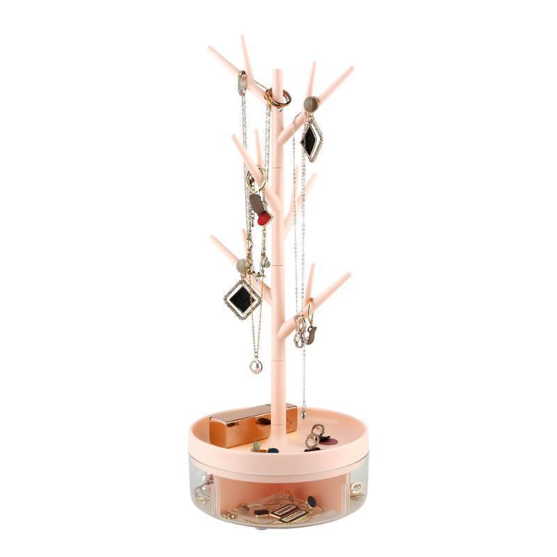 lot 2022 image: Half Room Branch Jewelry Rack With Rotatable Base and Storage Box Tree Tower Rack Hanging Organizer for Ring Earrings Necklace Bracelet,Suitable for living rooms, bathrooms,offices,etc. - Retail $13